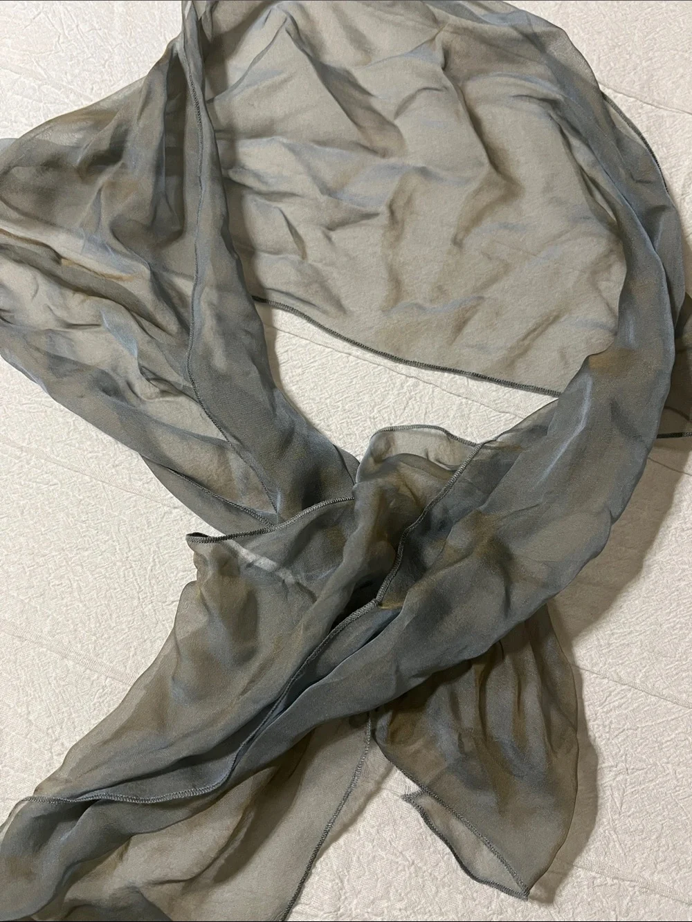 100% Silk Iridescent Gray Gold Sheer Scarf Wrap Shawl Lightweight